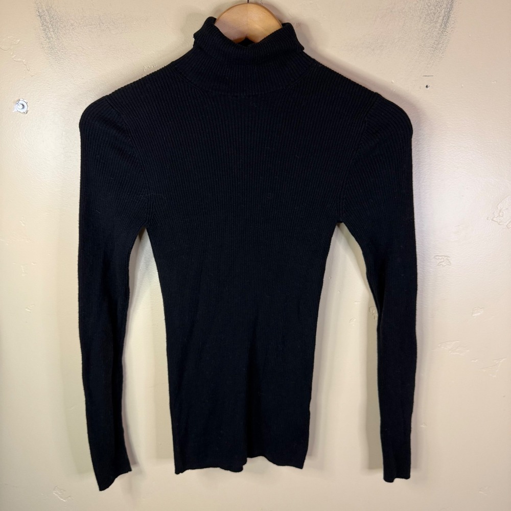 Massimo Dutti Turtleneck Sweater Women S Black‎ Silk Wool Ribbed Knit Capsule